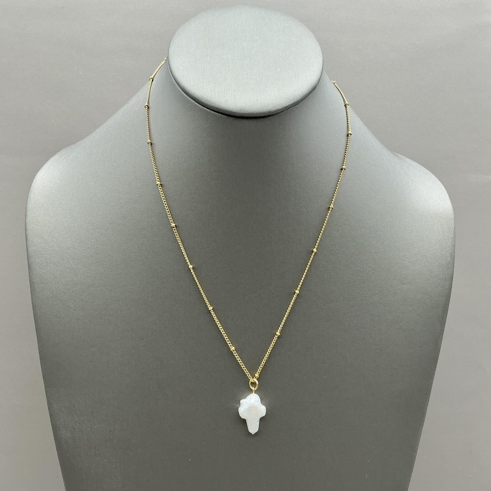 Necklace Gold Tone Pearl Cross Pendant Religious Womens Statement Jewelry